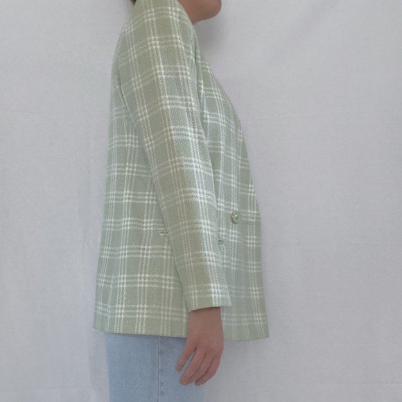 Vintage Pistachio & White Oversized Plaid Blazer - Picture 7 of 10